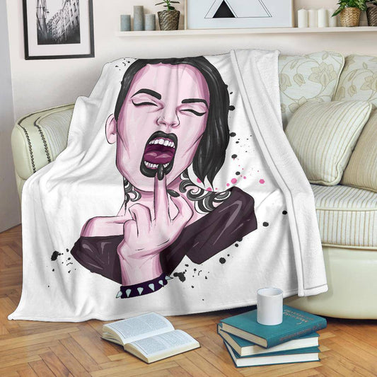 Premium Blanket Middle Finger Punk Girl Illustration - Top Content | POD Collection | Free Shipping