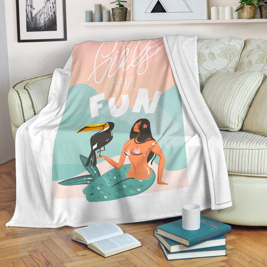 Hand Drawn Cartoon, Girls Have Fun Premium Blanket - Top Content | POD Collection | Free Shipping