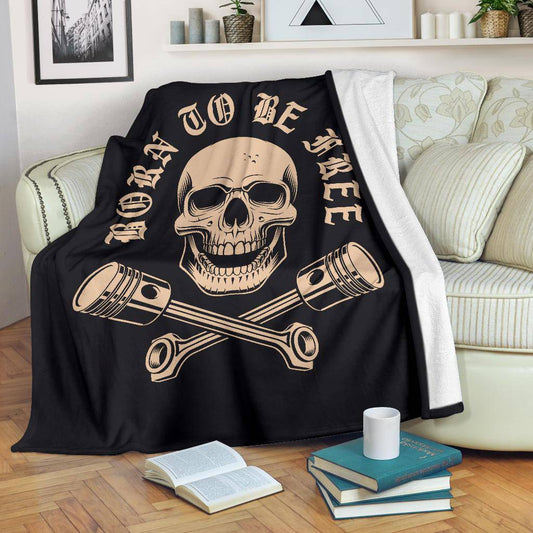 Born To Be Free Skull With Crossed Pistons Cartoon Premium Blanket - Top Content | POD Collection | Free Shipping