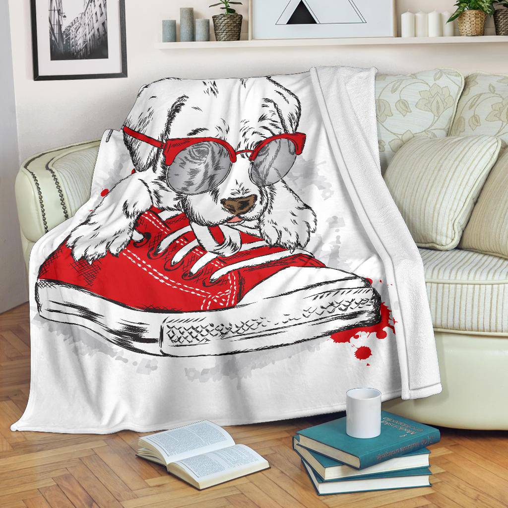 Premium Blanket Dog Puppy With Glasses Sneakers Drawing - Top Content | POD Collection | Free Shipping