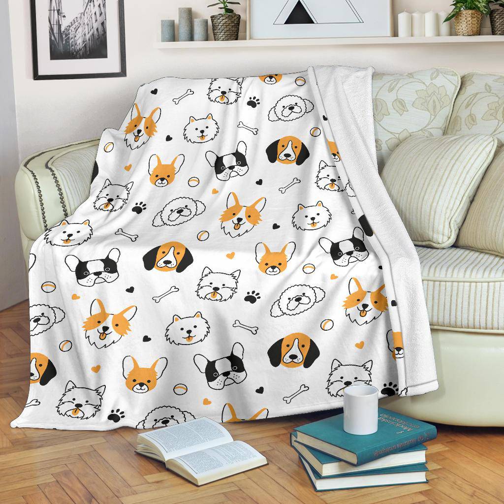 Premium Blanket Sketch Puppy Dog Heads Hand Drawn Background - Top Content | POD Collection | Free Shipping