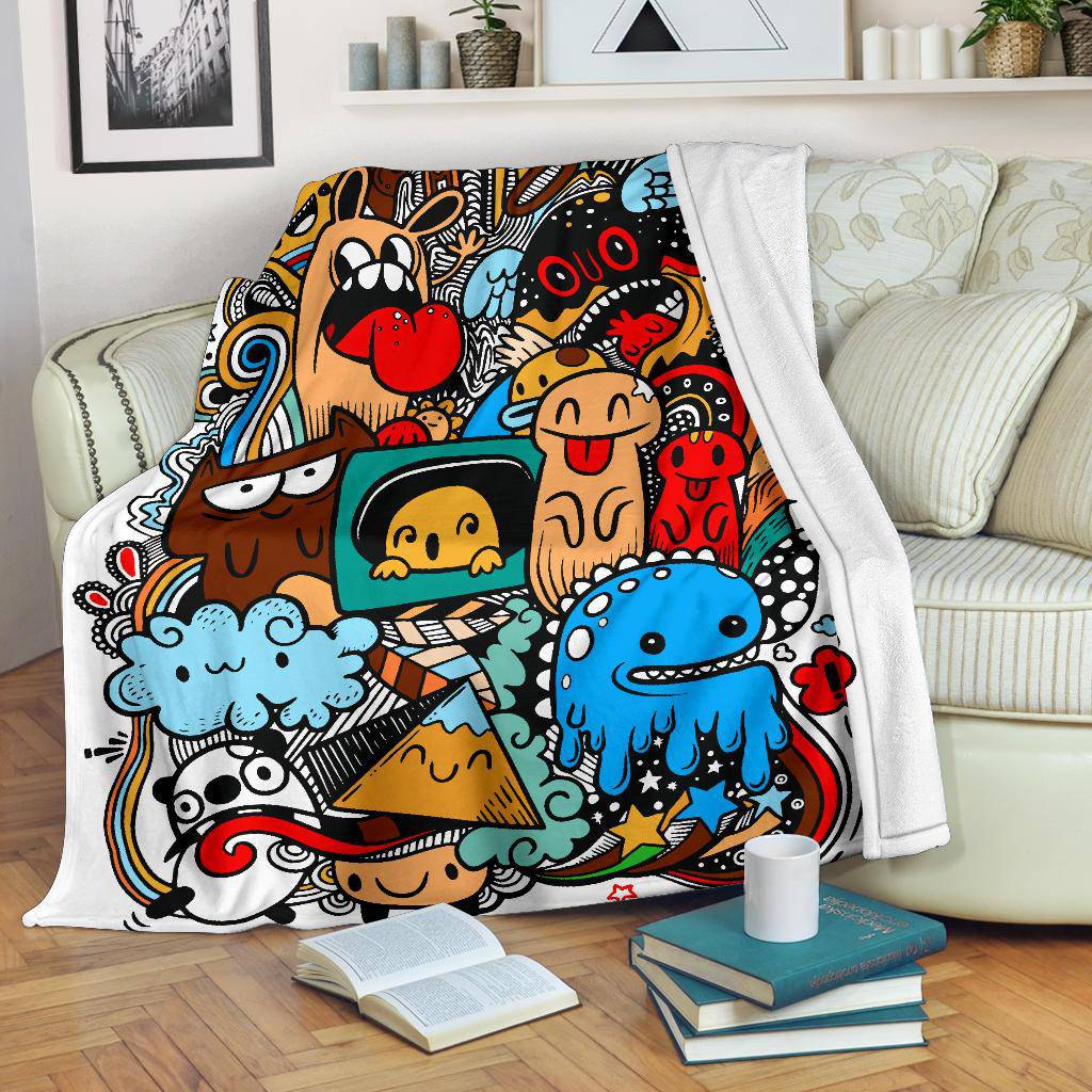 Funny Monster Drawing Graffiti Premium Blanket - Top Content | POD Collection | Free Shipping