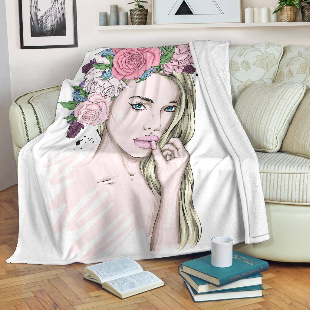 Beautiful Flower Wreath Girl Premium Blanket - Top Content | POD Collection | Free Shipping