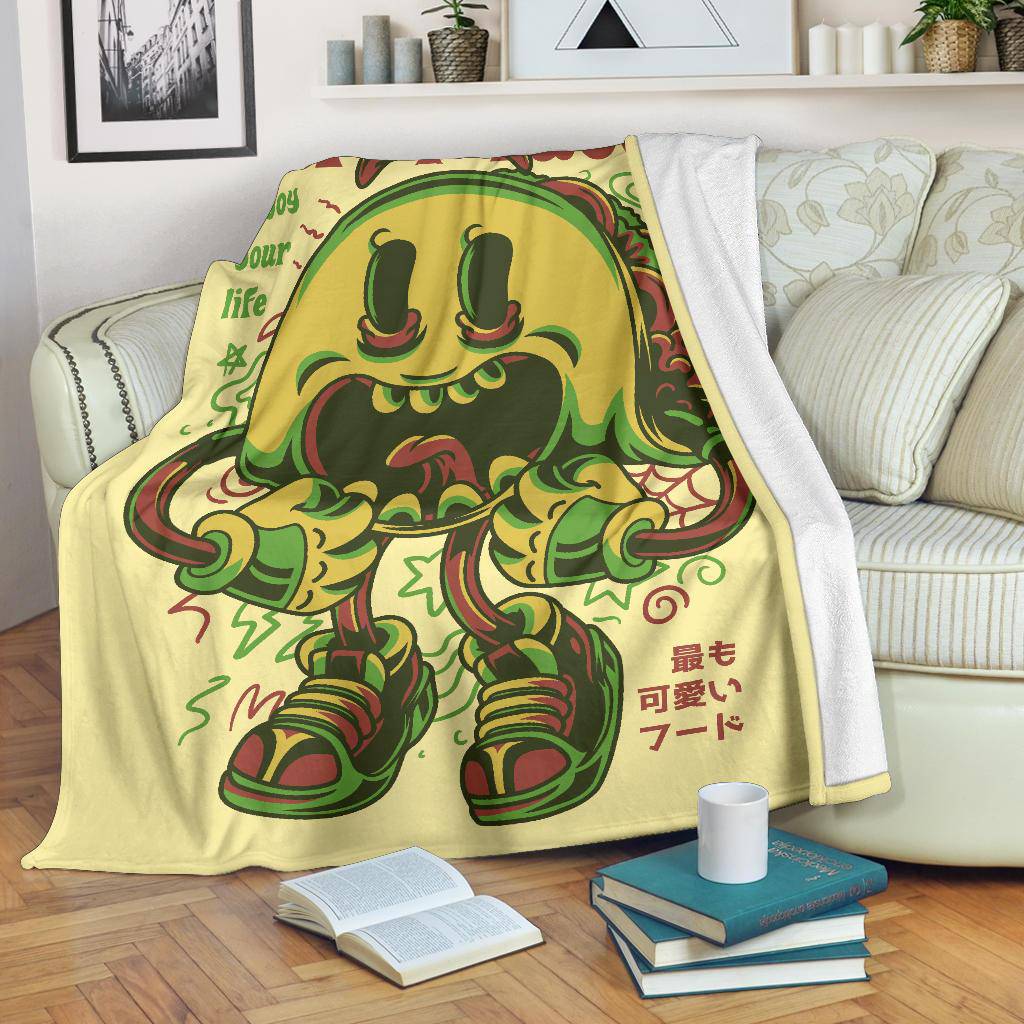 Happy Tacos Enjoy Your Life Smiley Cartoon Premium Blanket - Top Content | POD Collection | Free Shipping