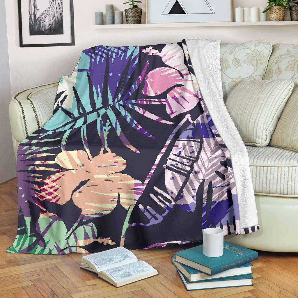 Colorful Tropical Leaves Pattern, Exotic Plants Premium Blanket - Top Content | POD Collection | Free Shipping