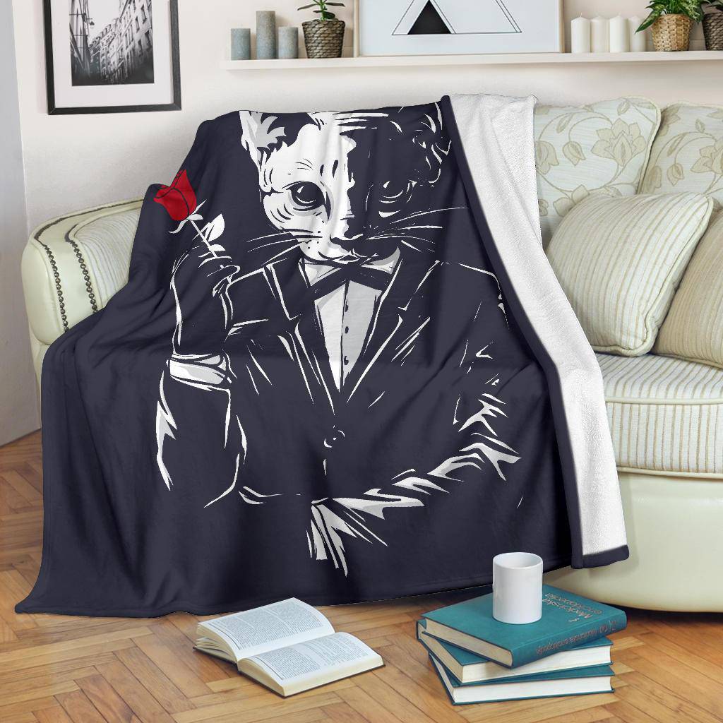 Mafia Gangster Cat Holding Red Rose Premium Blanket - Top Content | POD Collection | Free Shipping