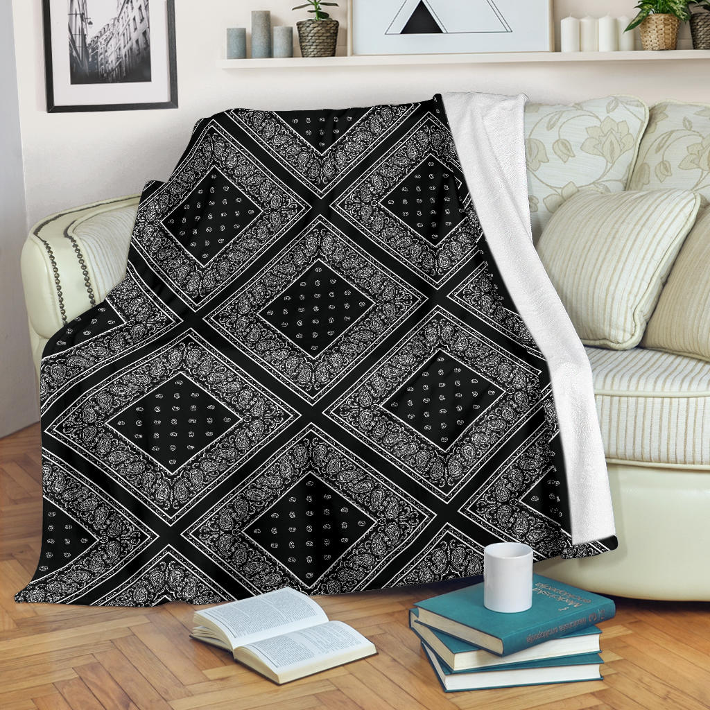 Ultra Plush Black Bandana Patch Throw Blanket