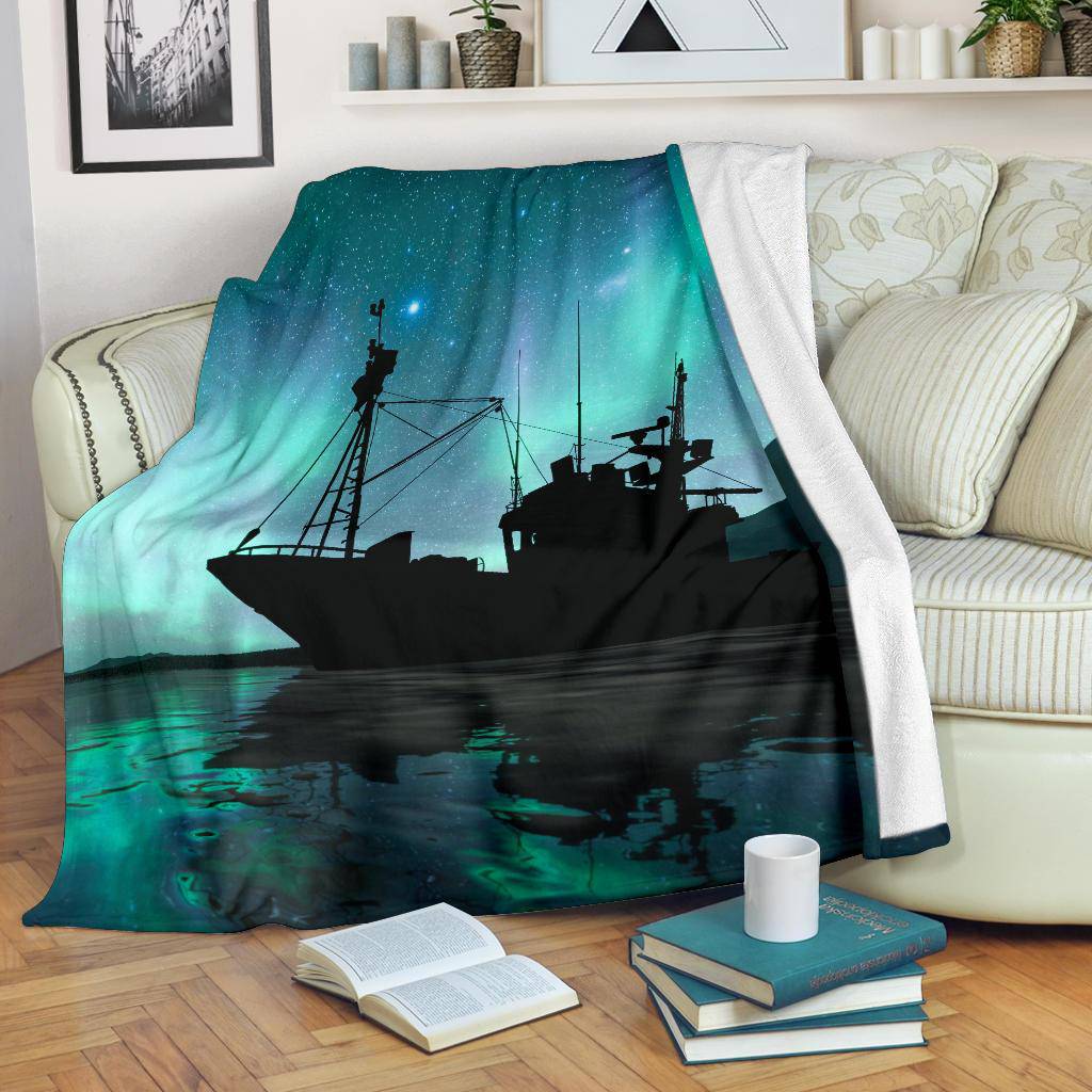 Silhouette Vessel Sea Aurora Stars Premium Blanket - Top Content | POD Collection | Free Shipping