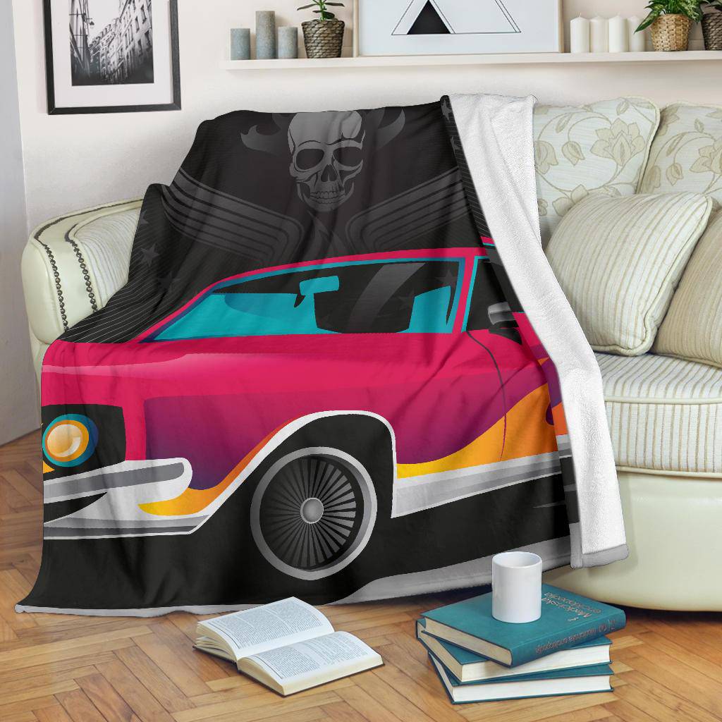 Retro Car Skull Premium Blanket - Top Content | POD Collection | Free Shipping