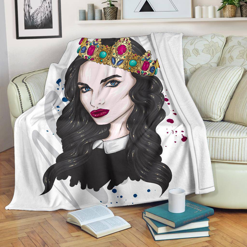 Premium Blanket Portrait Of Beautiful Girl With Crown Drawing - Top Content | POD Collection | Free Shipping