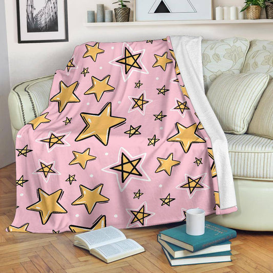 Hand Drawn Yellow Stars, Pink Seamless Pattern Premium Blanket - Top Content | POD Collection | Free Shipping