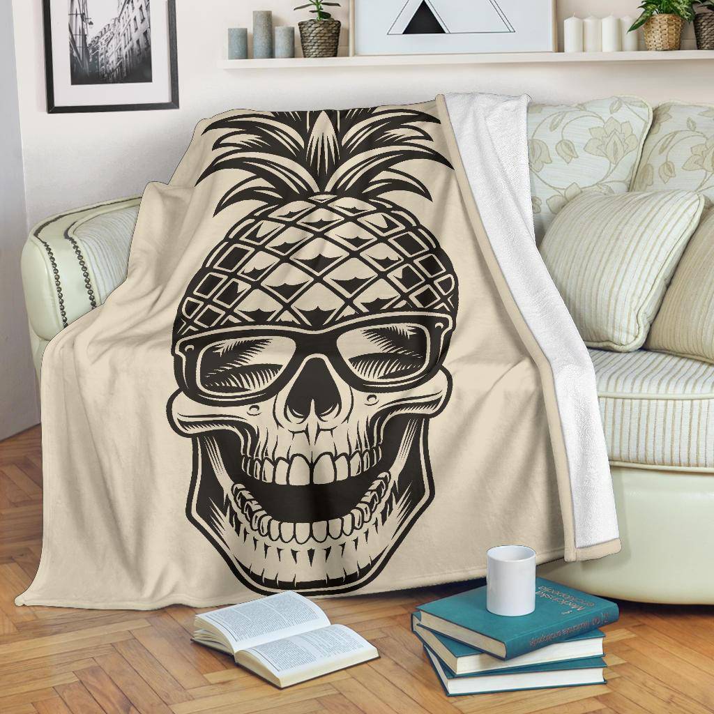 Premium Blanket Pineapple Skull Cool Illustration Cartoon - Top Content | POD Collection | Free Shipping