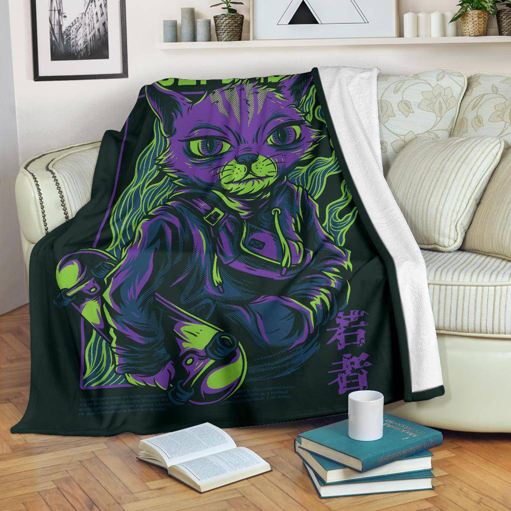 Cool Skater Cat Japanese Art Premium Blanket - Top Content | POD Collection | Free Shipping