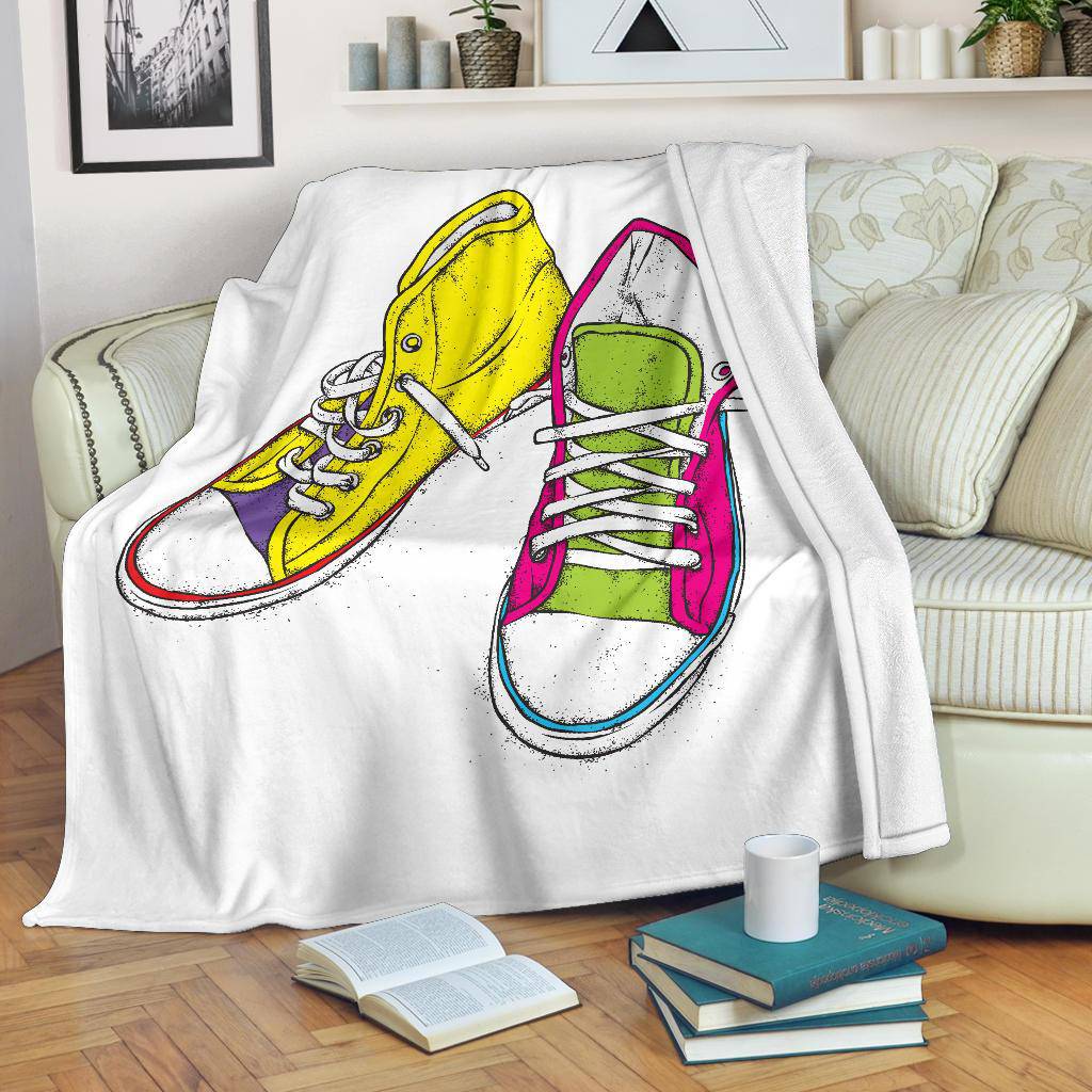 Colourful Pair Of Sneakers Cartoon Illustration Premium Blanket - Top Content | POD Collection | Free Shipping