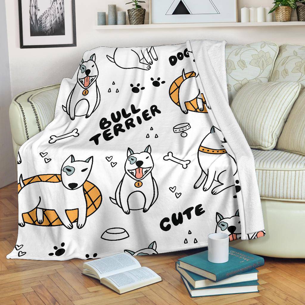 Cute Bull Terrier Premium Blanket, Seamless Pattern Dog Drawing - Top Content | POD Collection | Free Shipping