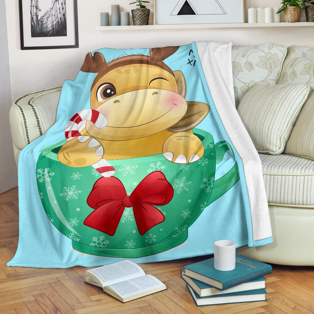 cute dinosaur merry xmas blue blanket - Top Content | POD Collection | Free Shipping