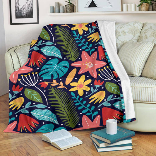 Hand Drawn Floral Plants Leaves Flowers Premium Blanket - Top Content | POD Collection | Free Shipping