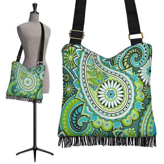 Green Paisley Crossbody Boho Handbag