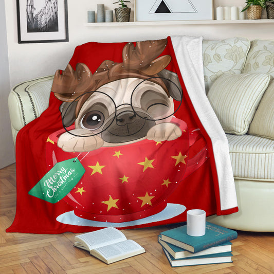 cute doodle pug christmas day with red watercolor blanket - Top Content | POD Collection | Free Shipping