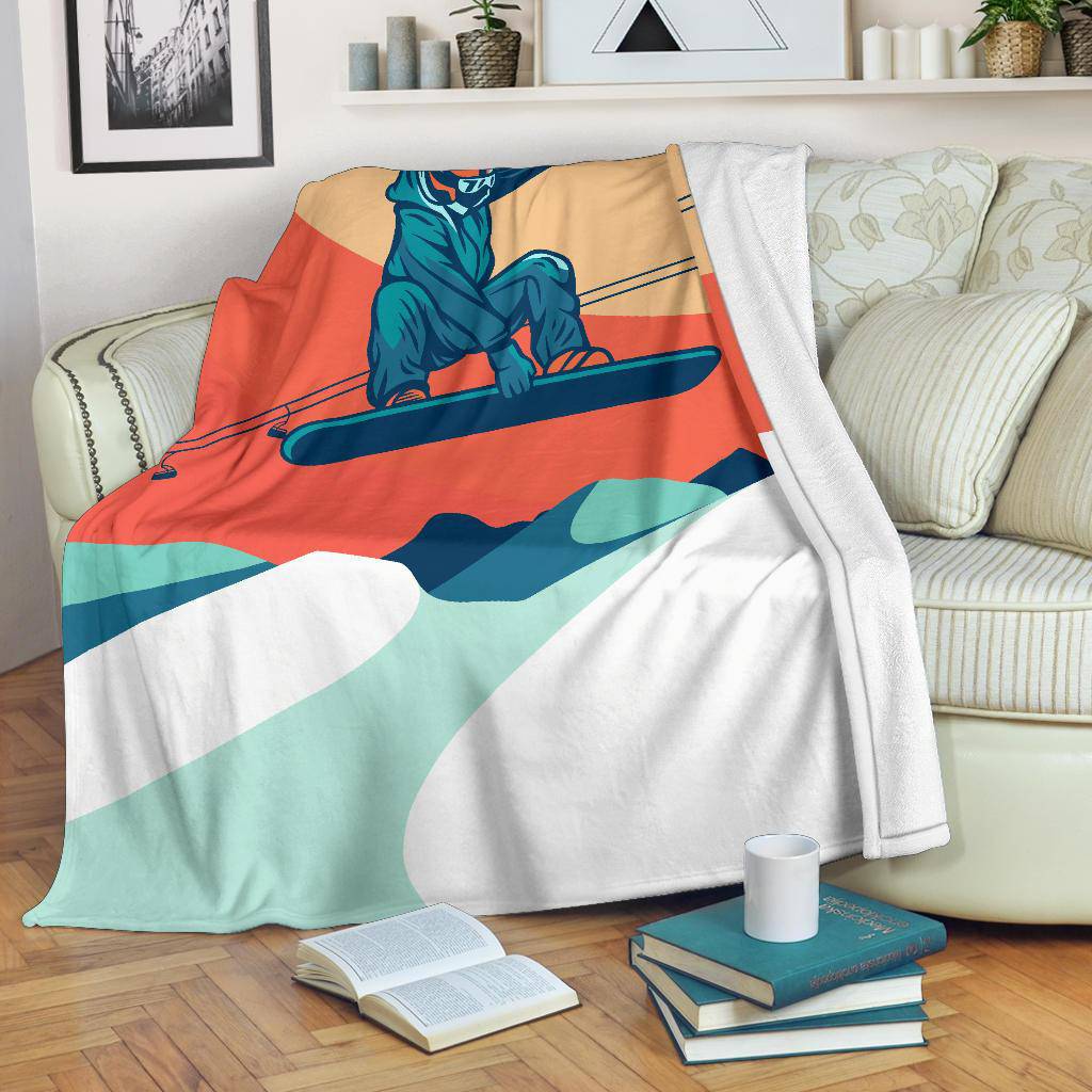 Flying Vintage Snowboarding Cartoon Illustration Premium Blanket - Top Content | POD Collection | Free Shipping