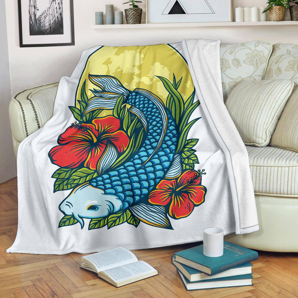 Koi Fish Moon Artwork Beautiful Illustration Premium Blanket - Top Content | POD Collection | Free Shipping