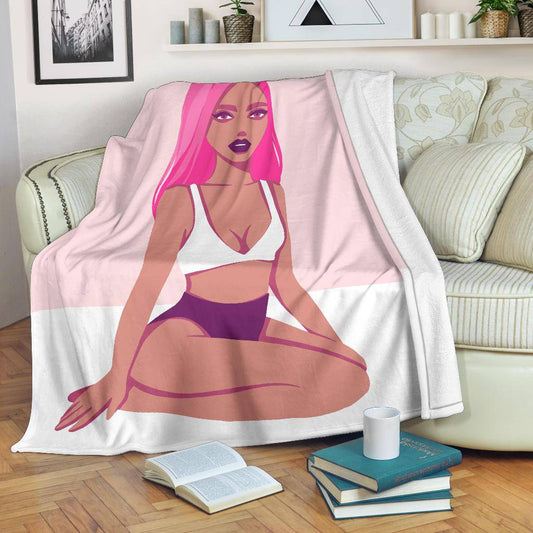 Beautiful Red Girl Cartoon Premium Blanket, Summer Illustration Drawing - Top Content | POD Collection | Free Shipping