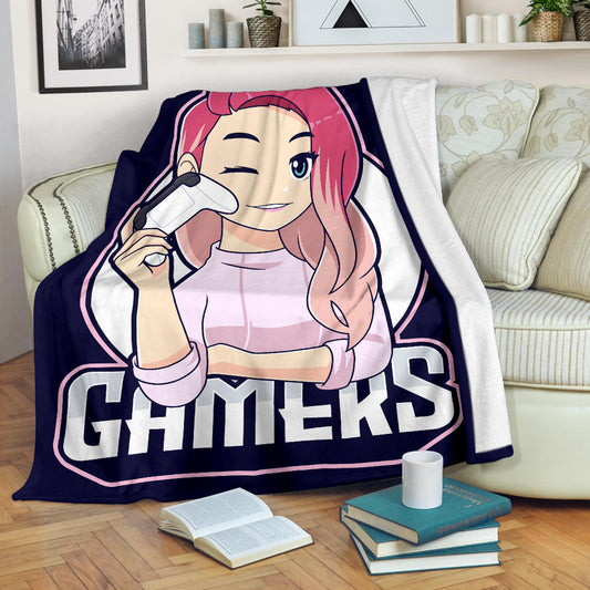 Pink Hair Girl Gamer Blanket