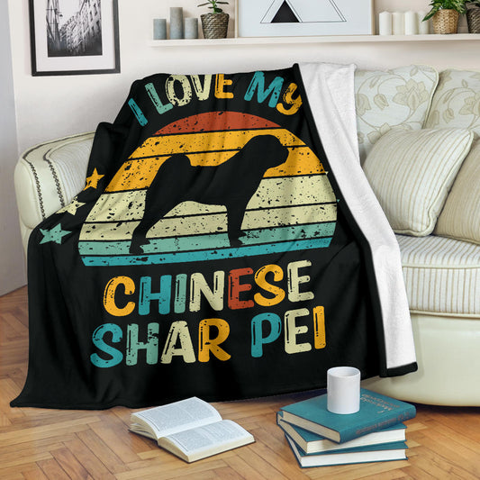 Chinese Shar Pei Blanket, Chinese Shar Pei Retro Blanket, Chinese Shar Pei Throw Blanket, Chinese Shar Pei Gifts