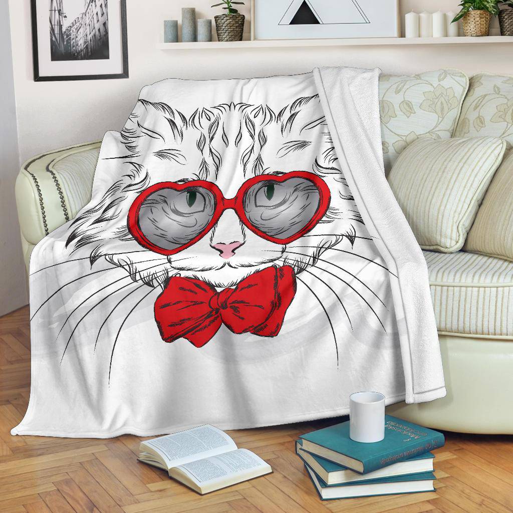 Stylish Heart Glasses Cat Premium Blanket - Top Content | POD Collection | Free Shipping