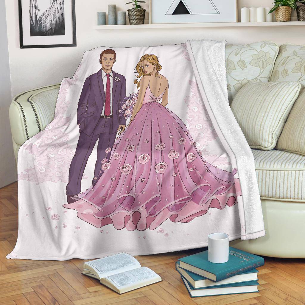 Hand Drawn Couple on a Wedding Day, Beautiful Wedding Gift Premium Blanket - Top Content | POD Collection | Free Shipping