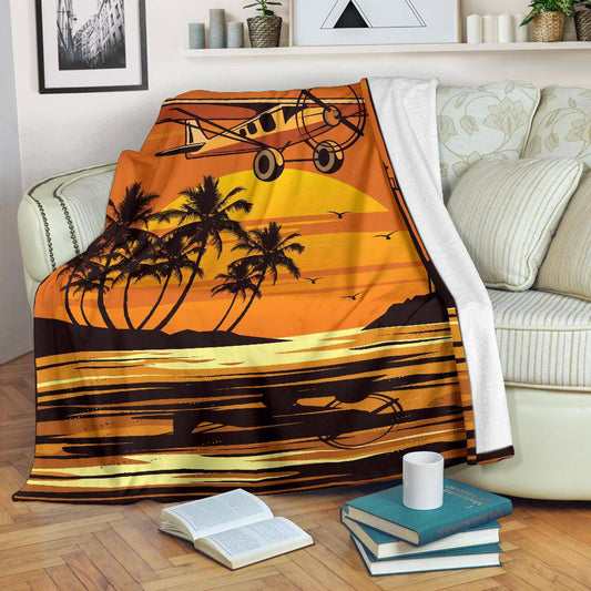 Flying Plane Beach Cartoon Premium Blanket - Top Content | POD Collection | Free Shipping