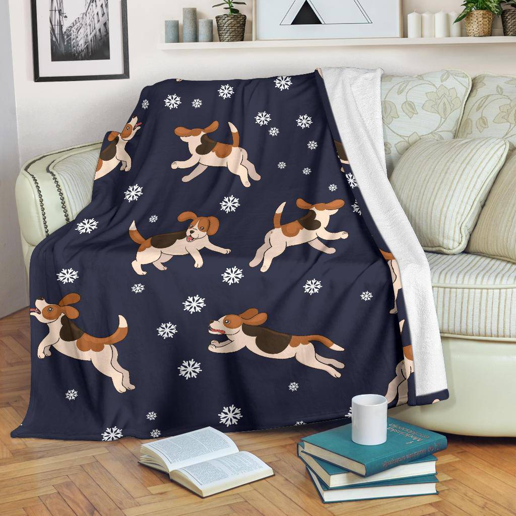 Beagle Dog Seamless Background Premium Blanket, Snowflakes Cartoon Drawing - Top Content | POD Collection | Free Shipping