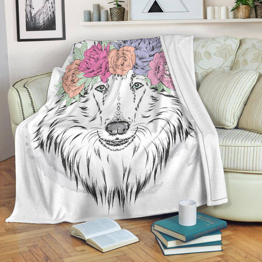 Beautiful Coli Dog Breed with Wreath on Head Premium Blanket - Top Content | POD Collection | Free Shipping