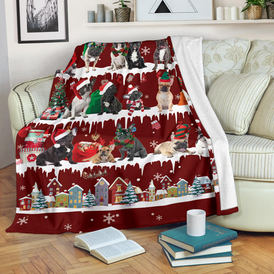 French Bulldog Snow Christmas Blanket