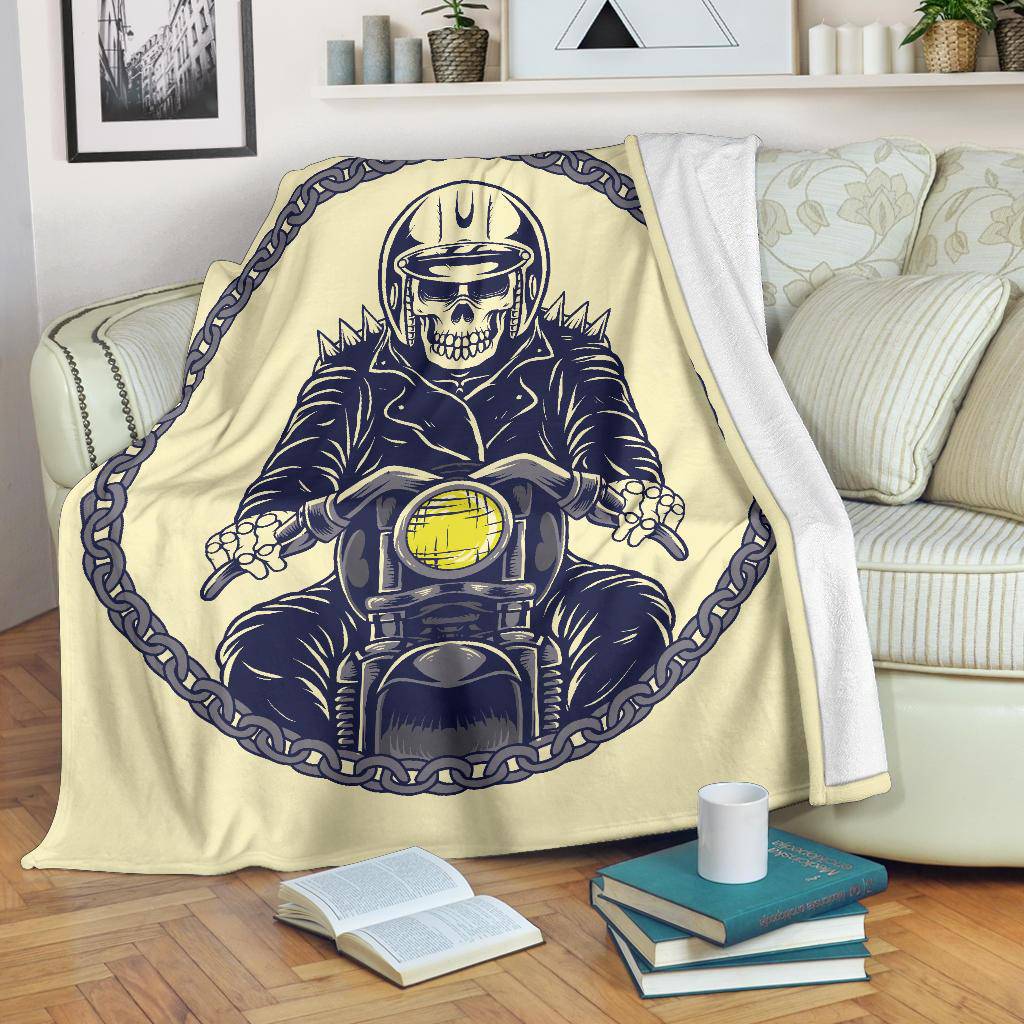 Cool Skeleton Motorcycle Rider Skull Style Cartoon Premium Blanket - Top Content | POD Collection | Free Shipping