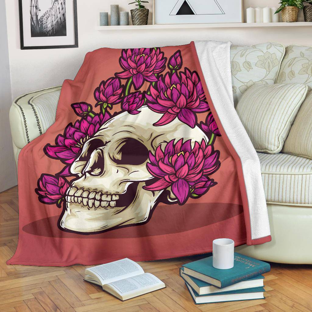 Dead Skeleton Skull Head with Blooming Flowers Premium Blanket - Top Content | POD Collection | Free Shipping