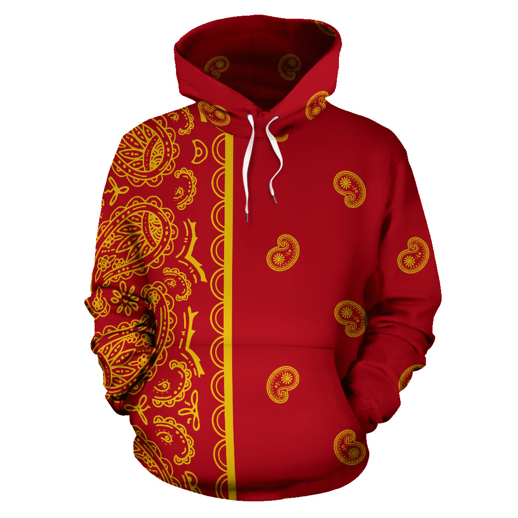 Red and Gold Bandana Asymmetrical Pullover Hoodie