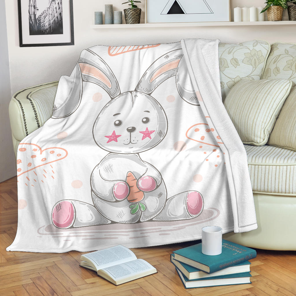 cute teddy rabbit cartoon illustration blanket - Top Content | POD Collection | Free Shipping