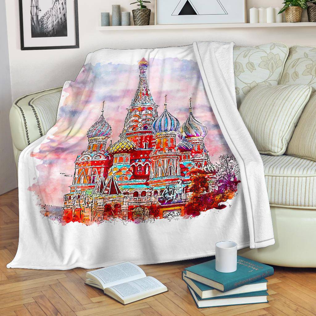 Moscow Red Square Russia Premium Blanket, Watercolour Hand Drawn Sketch Illustration - Top Content | POD Collection | Free Shipping