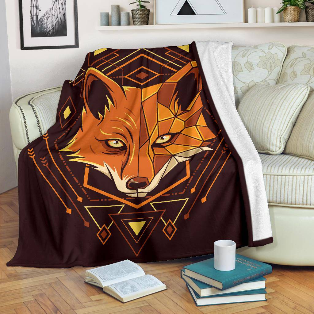 Ornamental Art Fox Head Geometry Premium Blanket - Top Content | POD Collection | Free Shipping