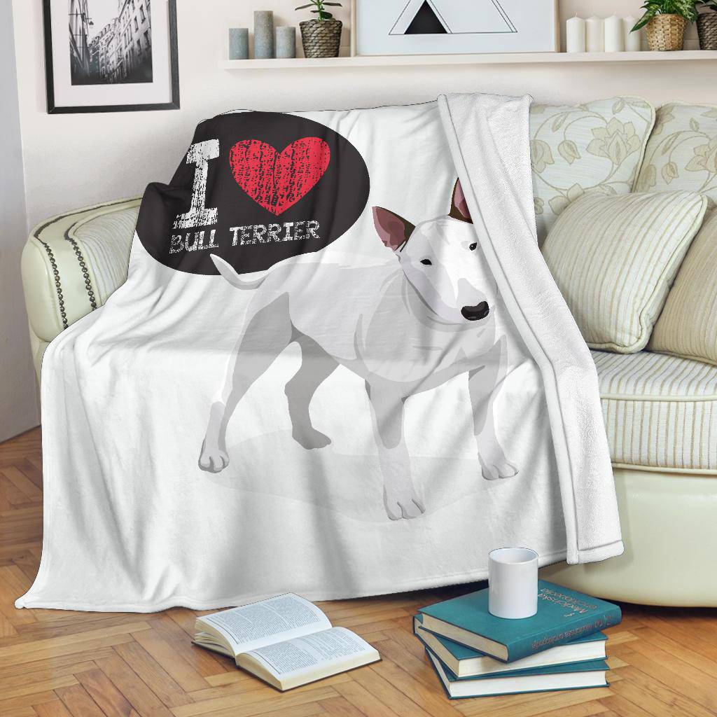 I Love Bull Terrier, Cute Dog Cartoon Illustration Premium Blanket - Top Content | POD Collection | Free Shipping