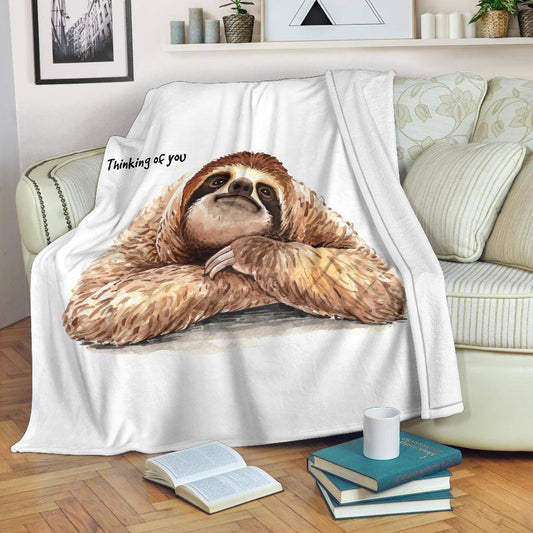 Sloth Hand Drawn Illustration Premium Blanket, Thinking Of You Quote - Top Content | POD Collection | Free Shipping