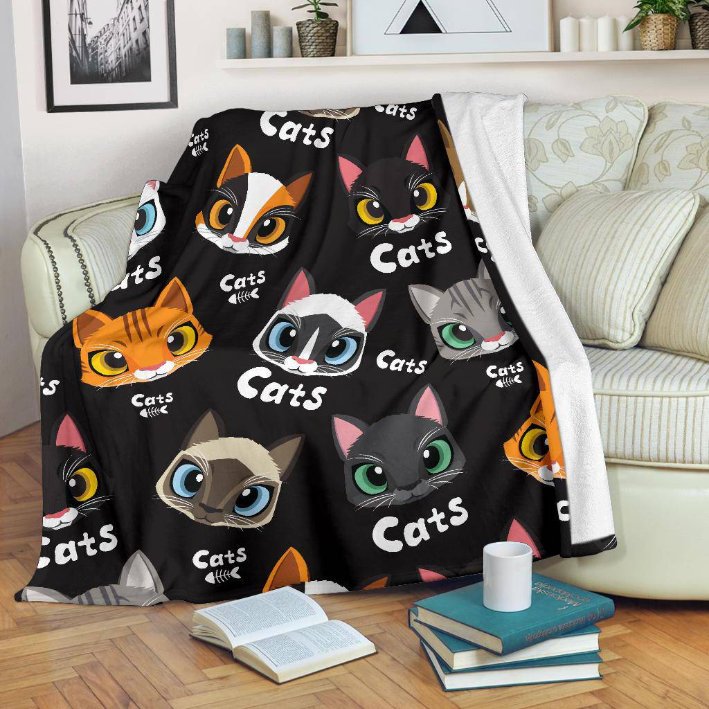 Cute Beautiful Cats Pattern Cartoon Style Drawing Premium Blanket - Top Content | POD Collection | Free Shipping