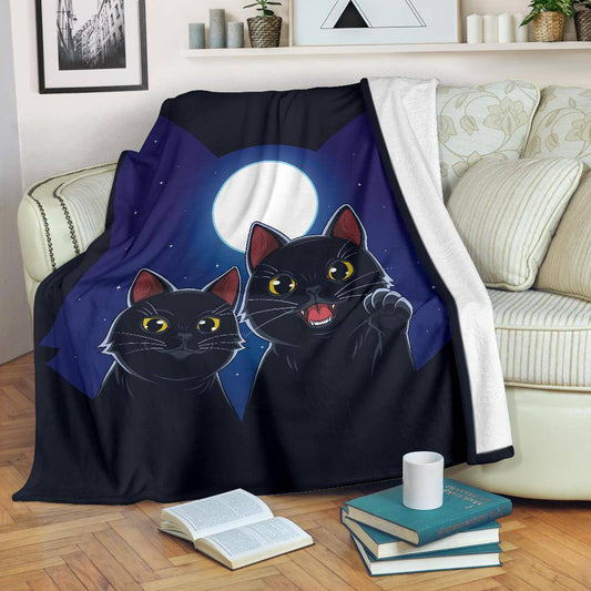 Black Cats in the Moonligh Night Sky Premium Blanket - Top Content | POD Collection | Free Shipping