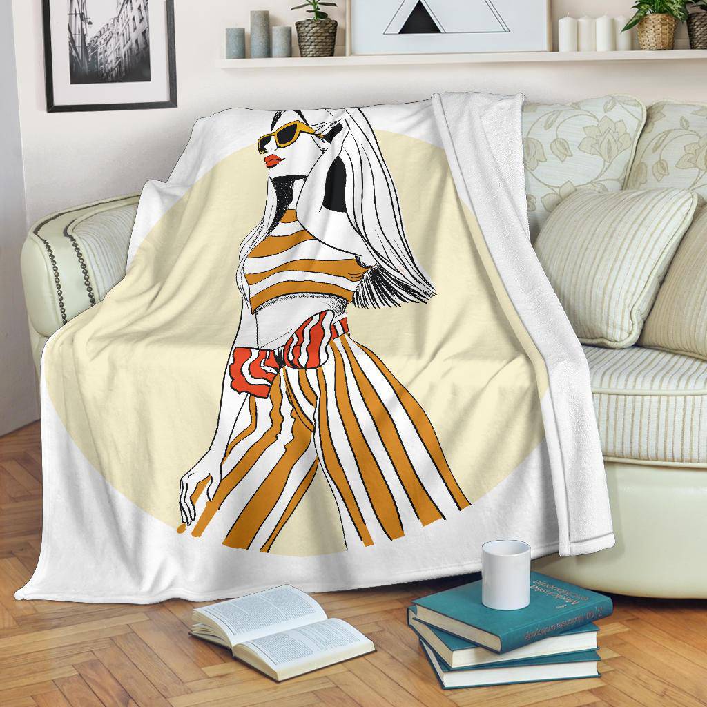 Beautiful Stylish Woman Striped Outfit Premium Blanket - Top Content | POD Collection | Free Shipping