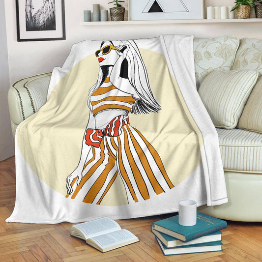 Beautiful Stylish Woman Striped Outfit Premium Blanket - Top Content | POD Collection | Free Shipping