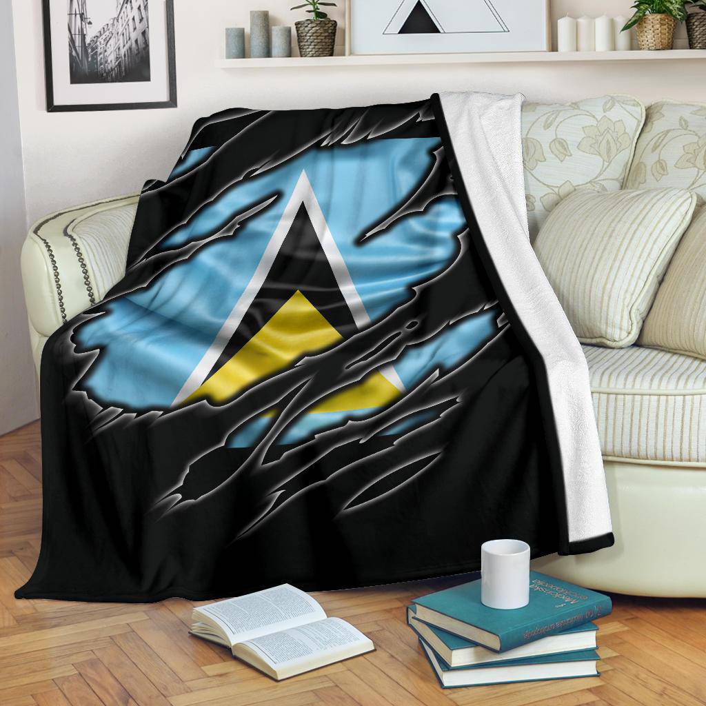 Saint Lucia Flag Premium Blanket - Top Content | POD Collection | Free Shipping