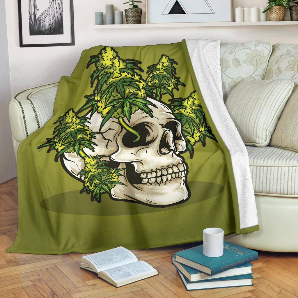 Skull Head Growing Cannabis Weed Plant Premium Blanket - Top Content | POD Collection | Free Shipping