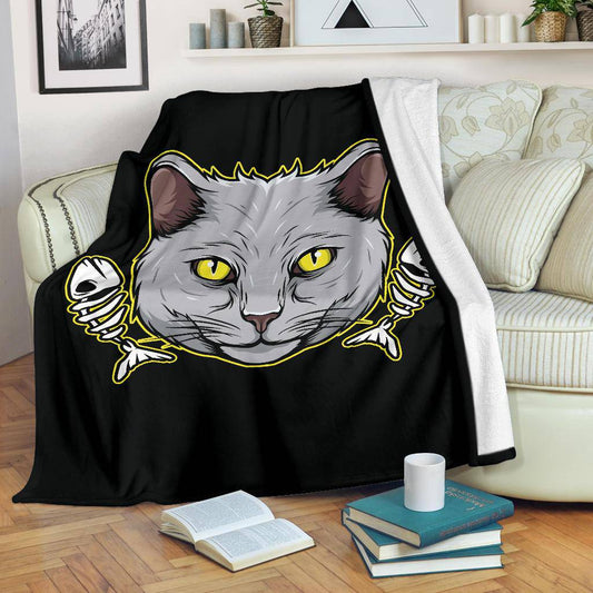 Cat Head with Fish Skeletons Premium Blanket - Top Content | POD Collection | Free Shipping