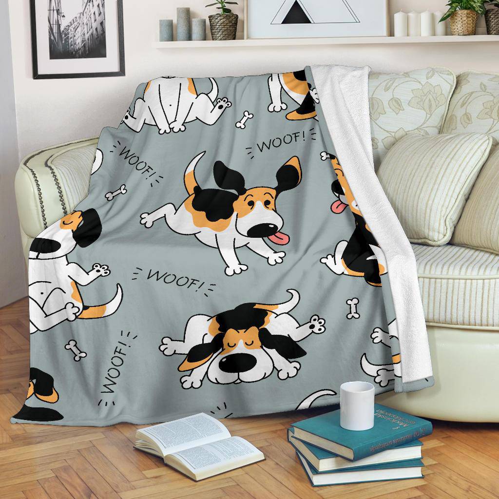 Premium Blanket Sketch Beagle Dog Pattern Background Cartoon - Top Content | POD Collection | Free Shipping